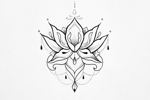 Dibujo en blanco y negro para tatuaje de mandala de flor de loto
