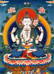 Avalokiteshvara sobre flor de loto roja