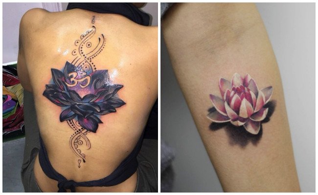 tatuajes de flores de loto multitono