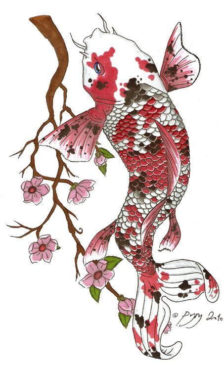 Tatuaje de flor de cerezo y pez koi
