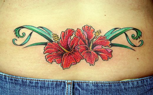Couple Flower Colored Tattoo Lower Back