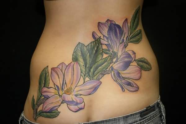 Cool Magnolia Flower Tattoo Design on lower back