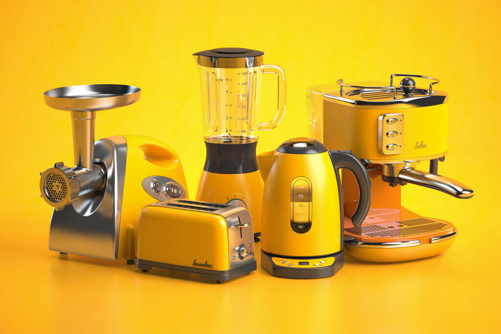 electrodomésticos de cocina amarillos sobre fondo amarillo